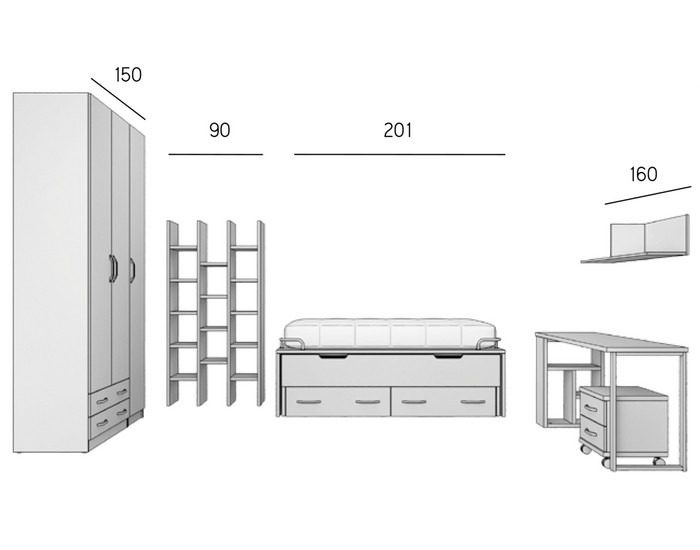 Composición de Dormitorio Juvenil Completa 105
